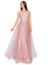 Bliss Golden Coil Lace Studded Illusion Tulle V-Neck Dress for Women, Sizes XS-3XL - SophiasStyle.com